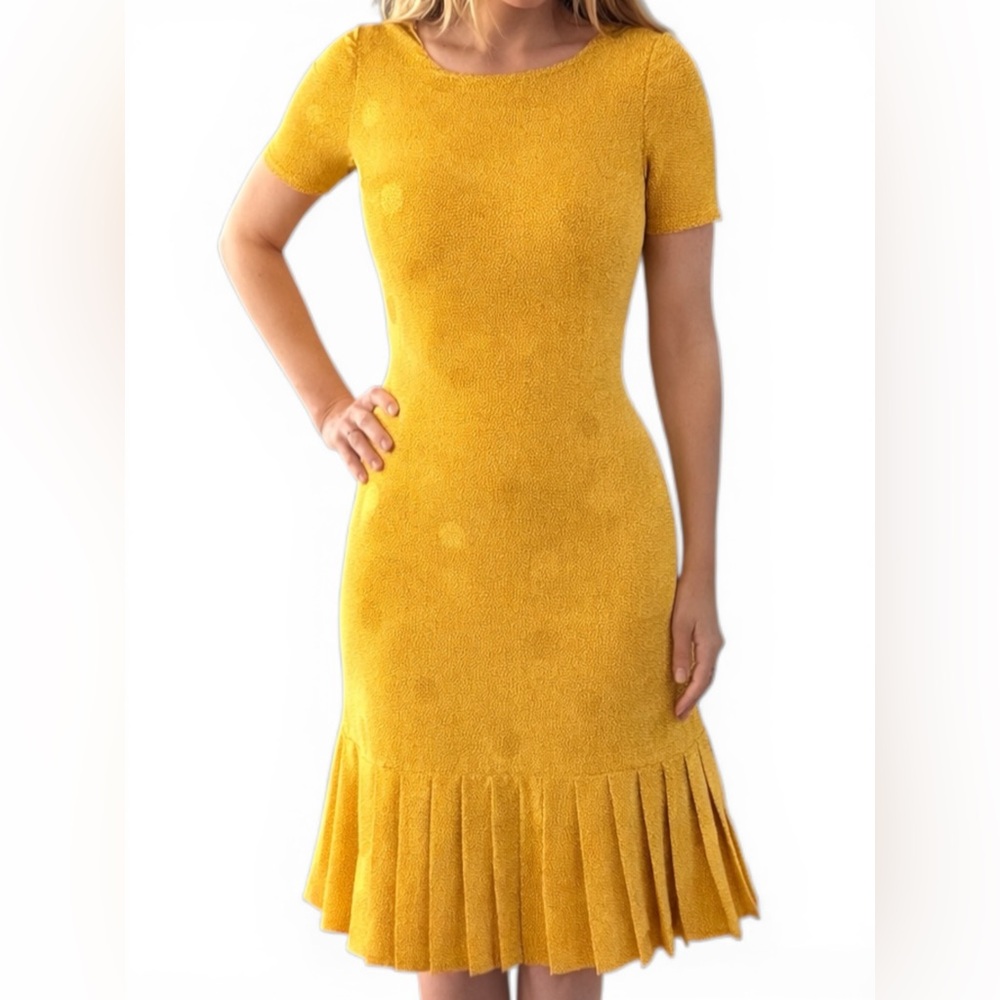 VTG 90’s Butter Yellow Polka Dot Dress Sailor Style Dress w/ Pleated Hem